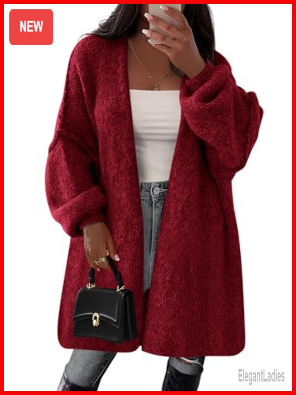 Oversized Long Sleeve Open Front Cardigan Sweater Knit